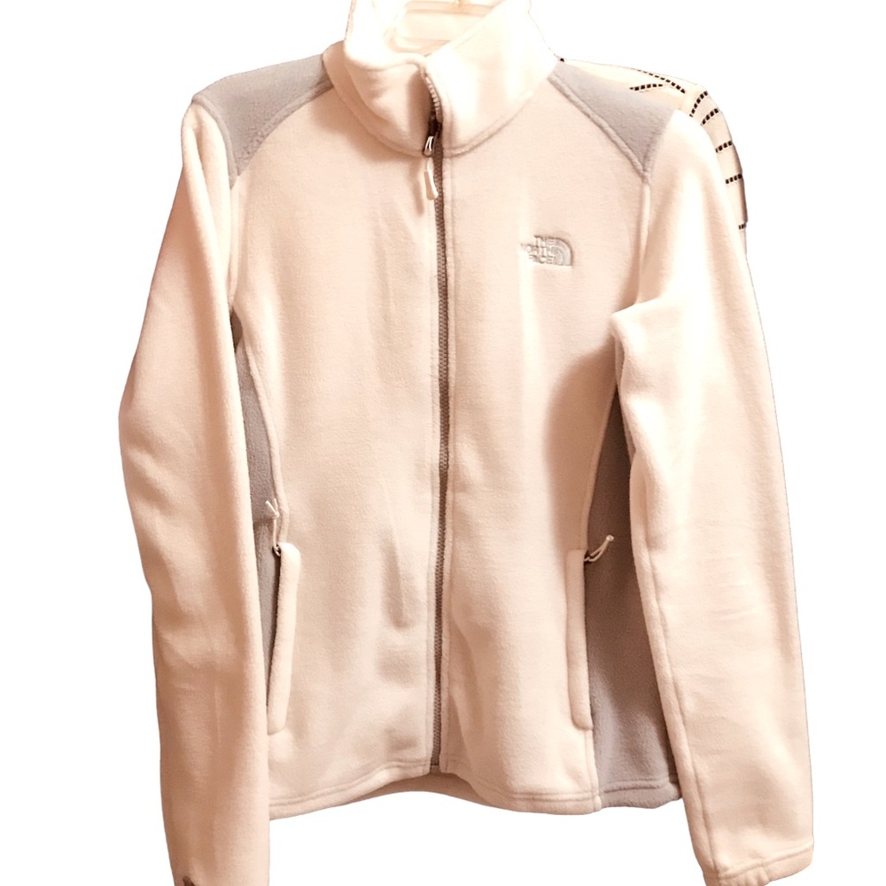 North Face women’s white grey heavy fleece zip up jacket